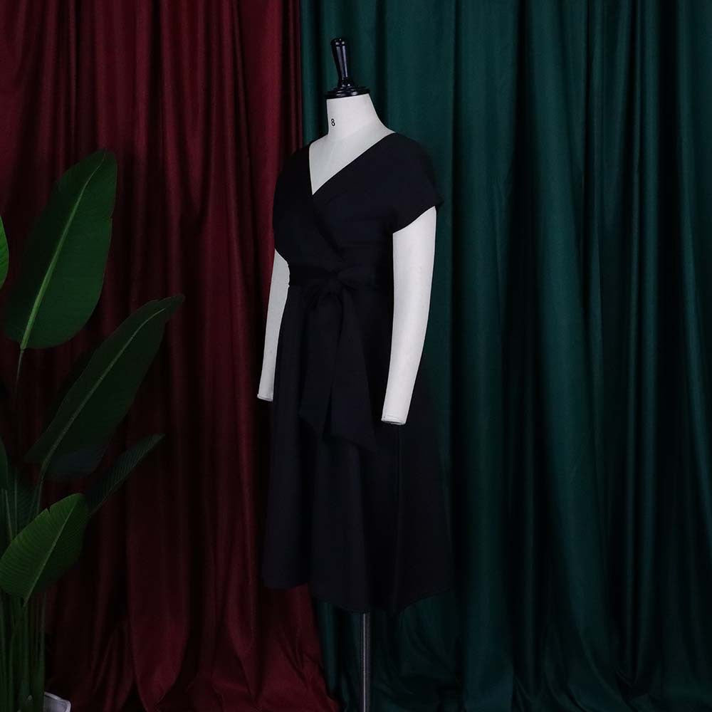 Summer V-Neck Solid Color Slim Waist Bow Lace-Up A-Line Dress 24