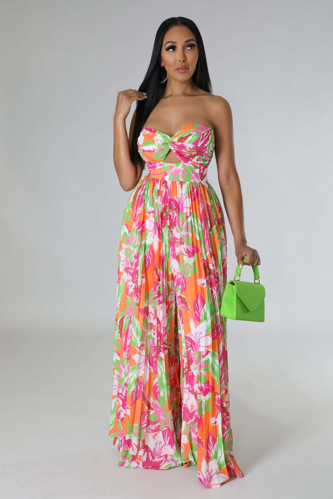 Women Summer Off Shoulder Print Pleated Jumpsuit