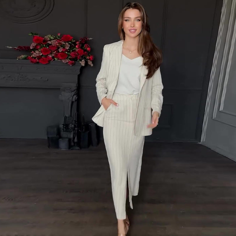 Women Fall Elegant Career Blazer and Skirt Two-Piece Set 4