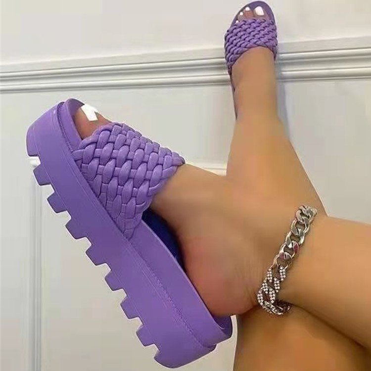 High-heeled pu platform rubber ultra-thick bottom slippers woven pattern women's sandals 12
