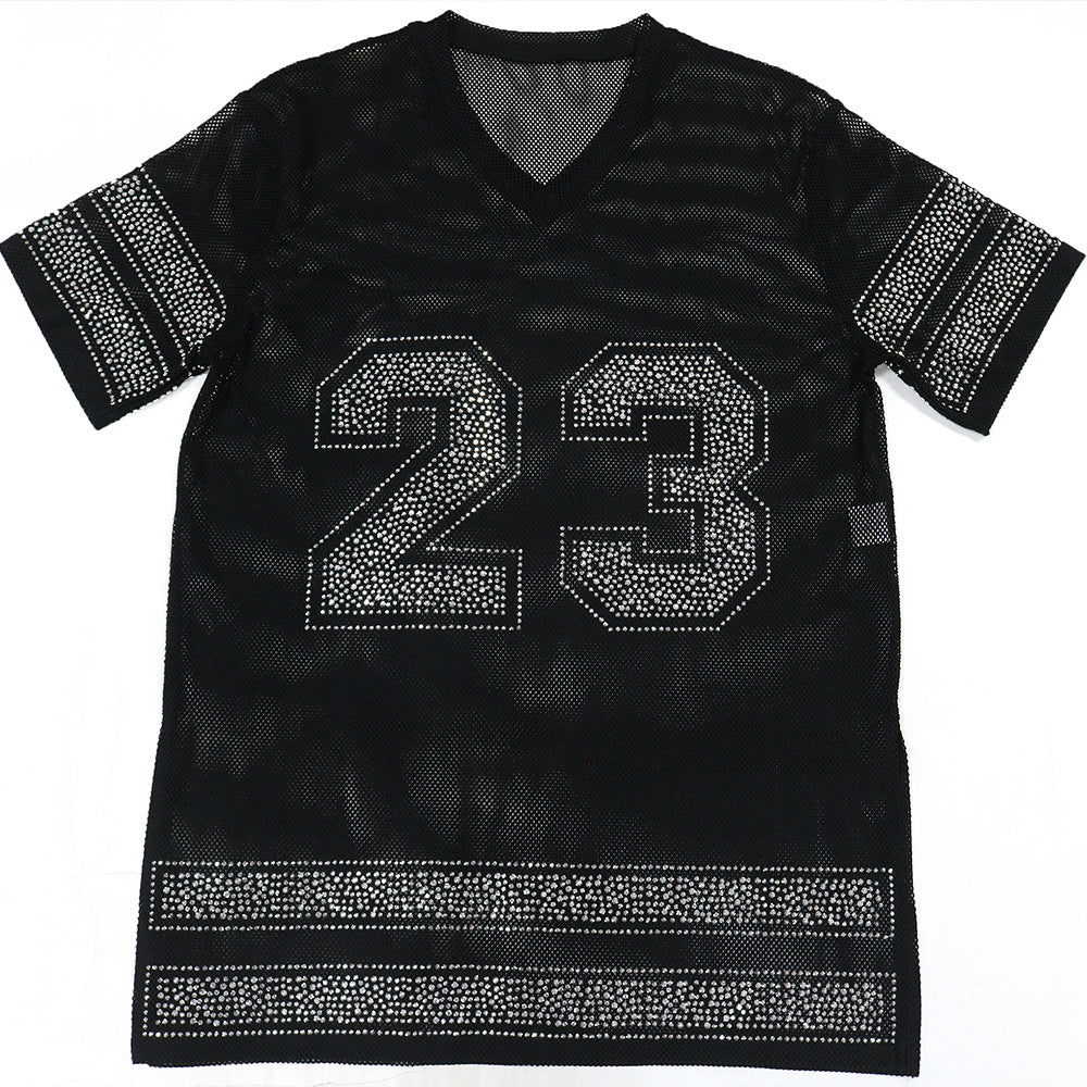 Women See-Through Round Neck Sexy Slit Beaded Top 16