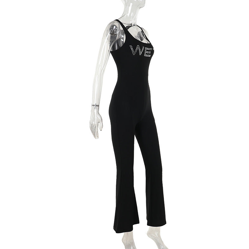 Women Summer Street Casual Letter Beaded Jumpsuit 8