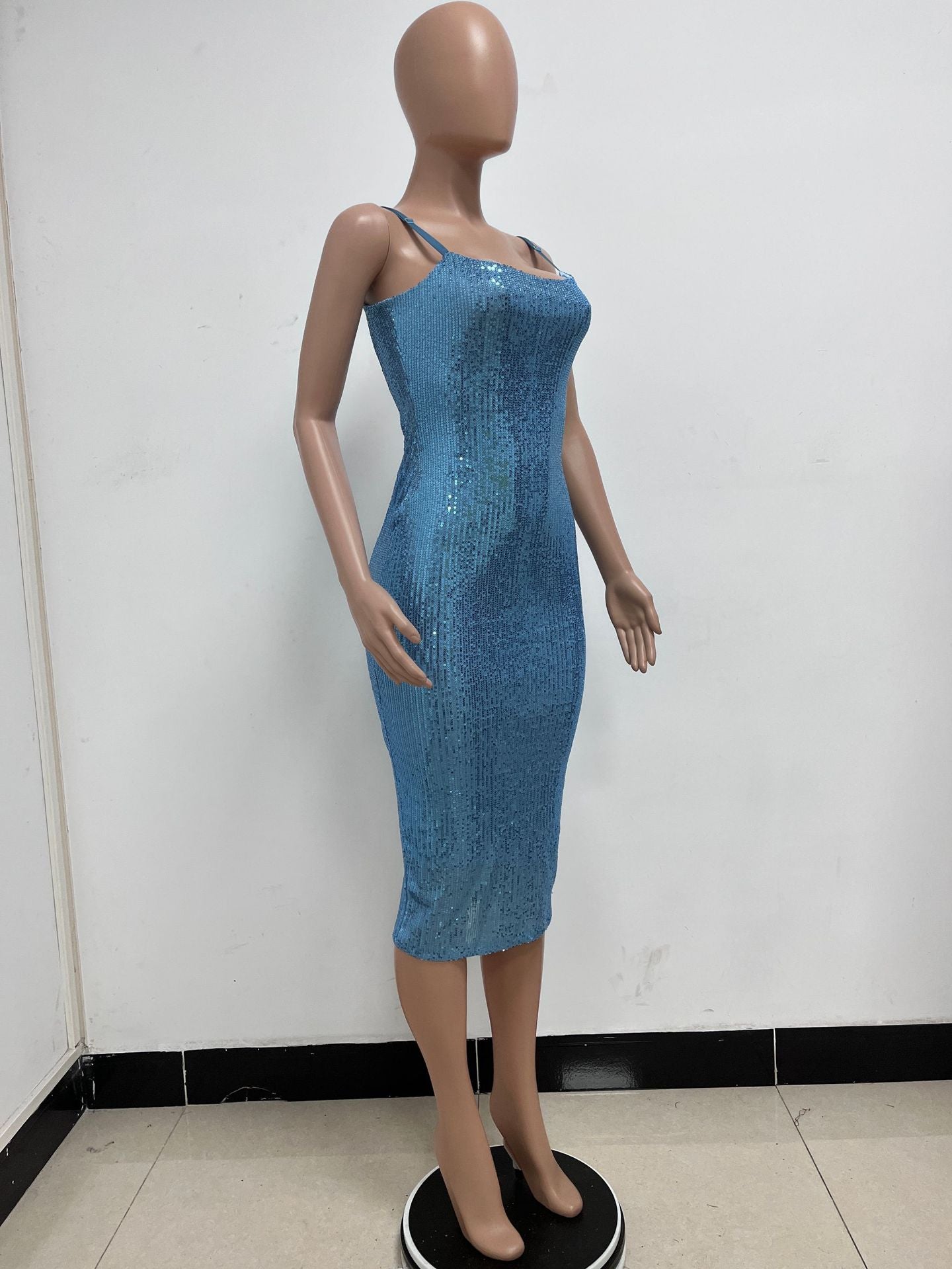 Summer Women's Sleeveless Low Back Straps Sequin Party Dress 90