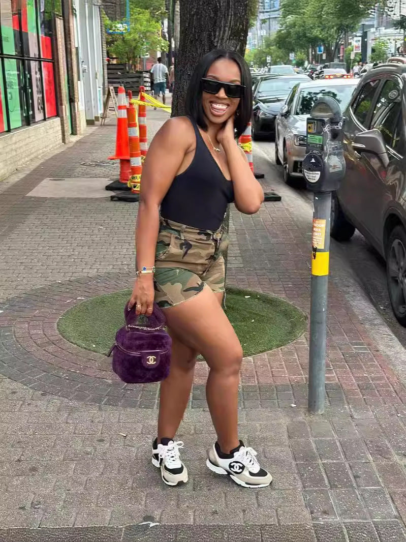 Spring Summer Women's Camouflage Cargo Shorts 5