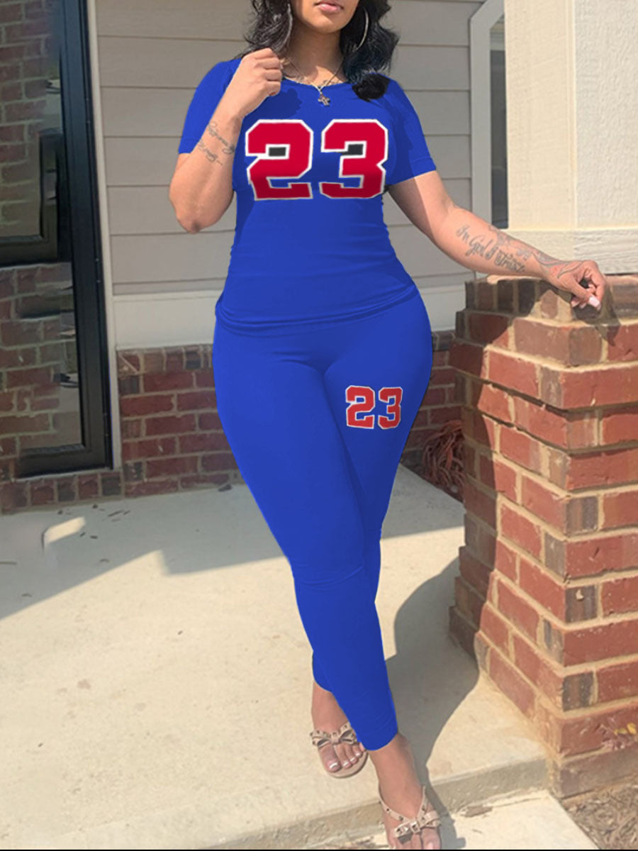 Women Print Style Top and Pant Casual Two-piece Set 7