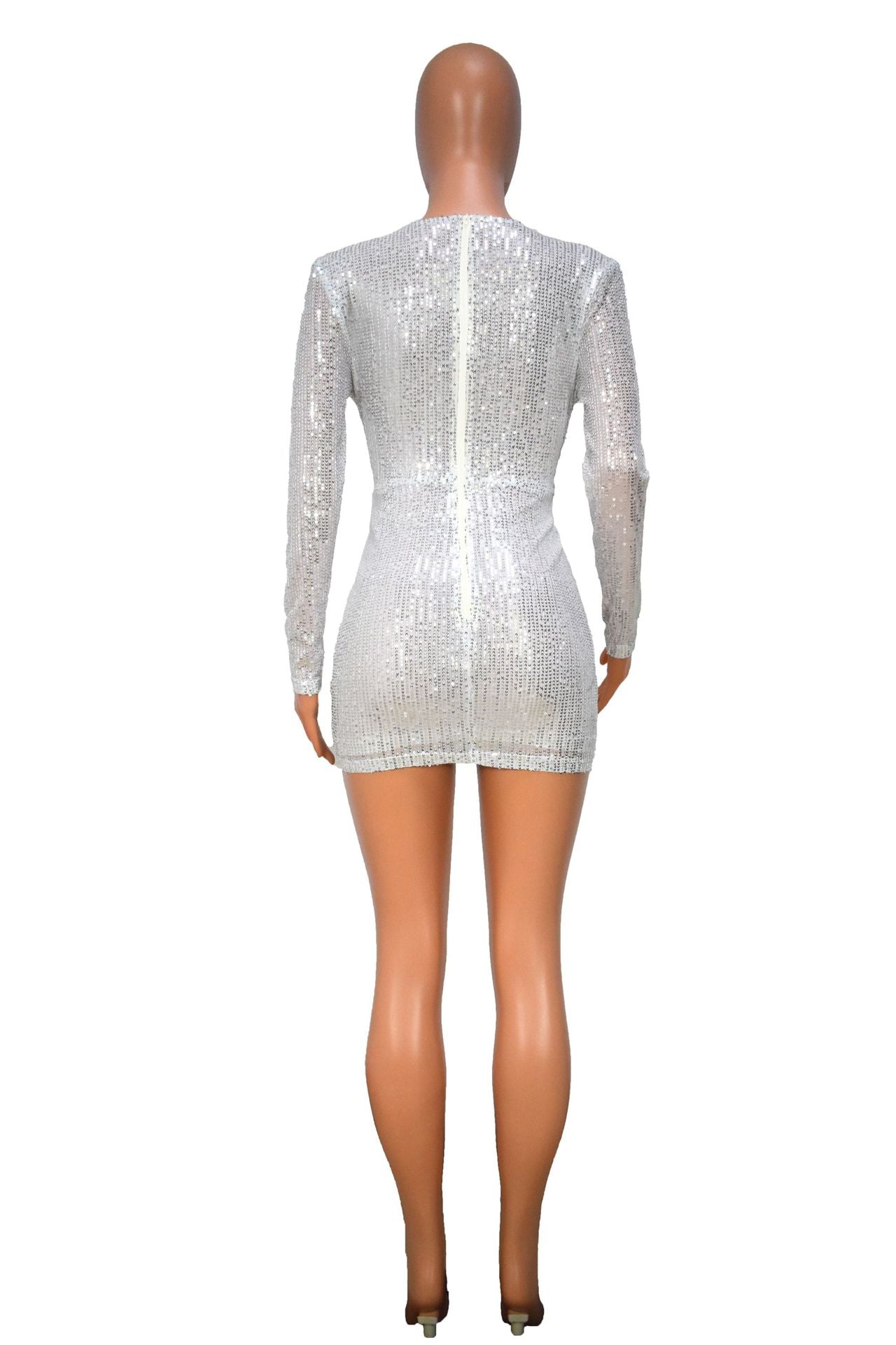 Women'S Spring Fashion Sequin V-Neck Ruched Slim Fit Bodycon Dress 8