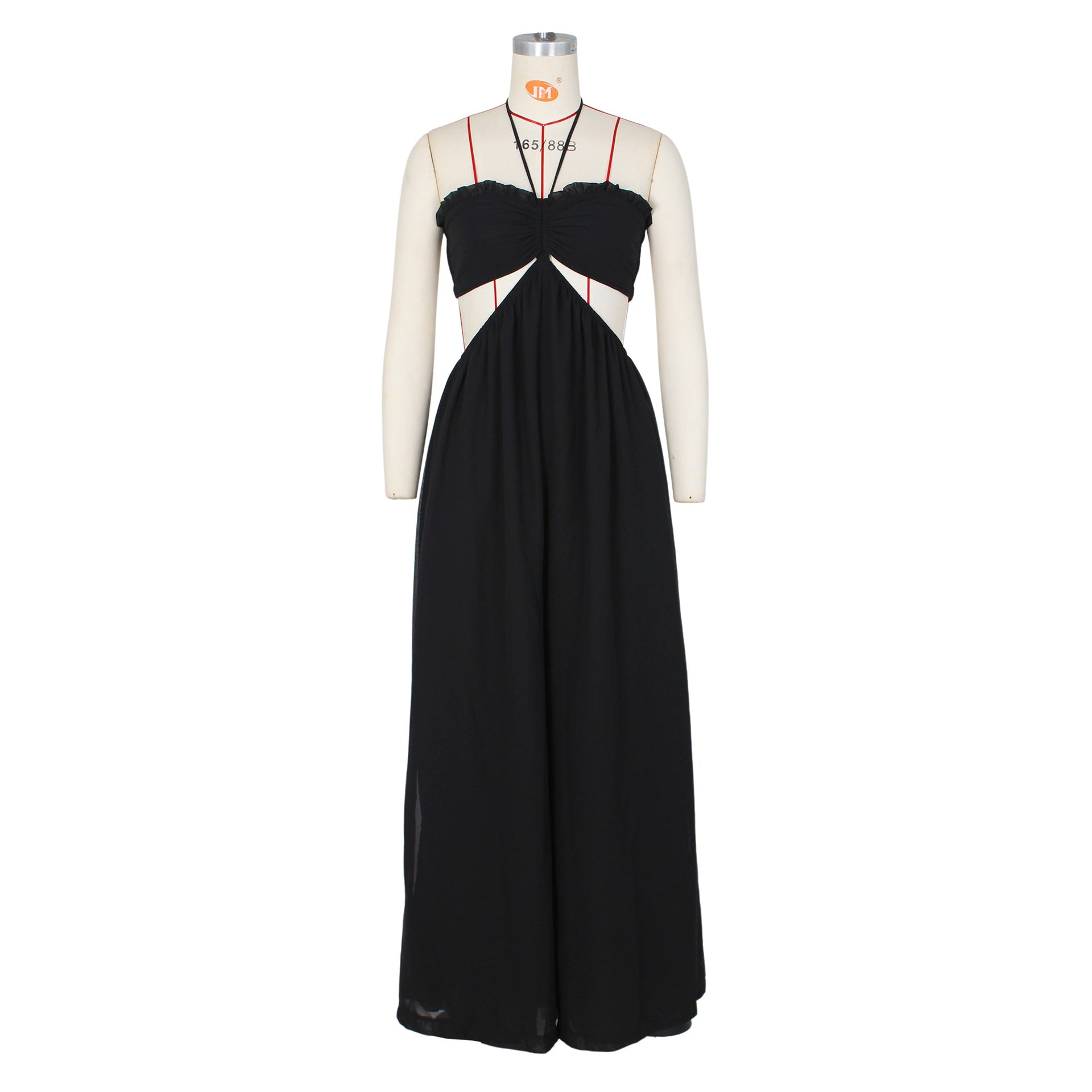 Women sexy chiffon wrap chest backless wide feet Jumpsuit 15