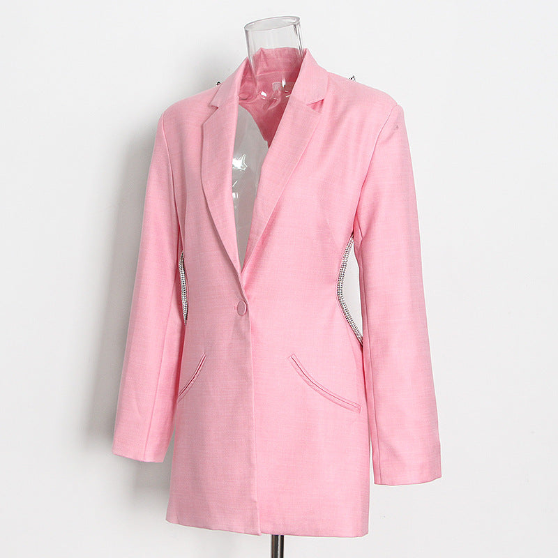 Women Solid Hollow Backless Blazer 7