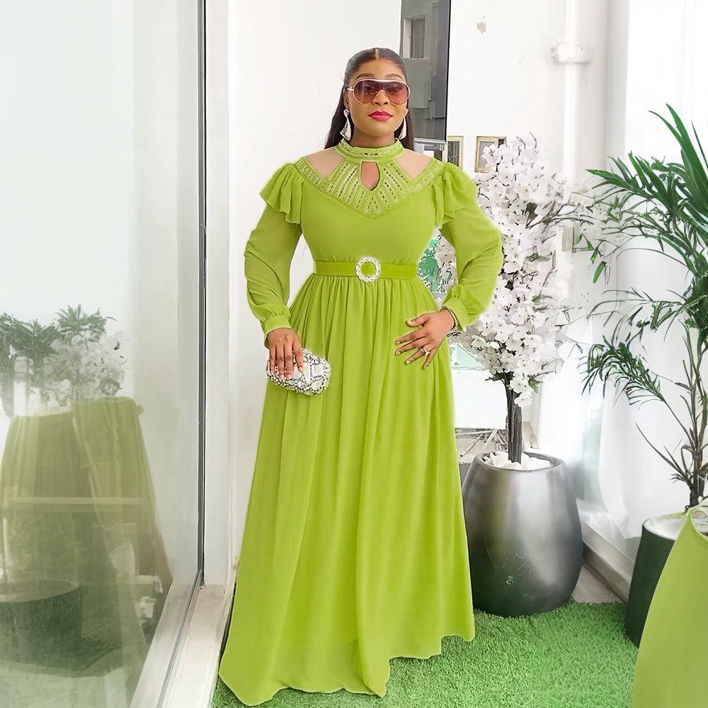 Plus Size Elegant Women Beaded Dress with Belt