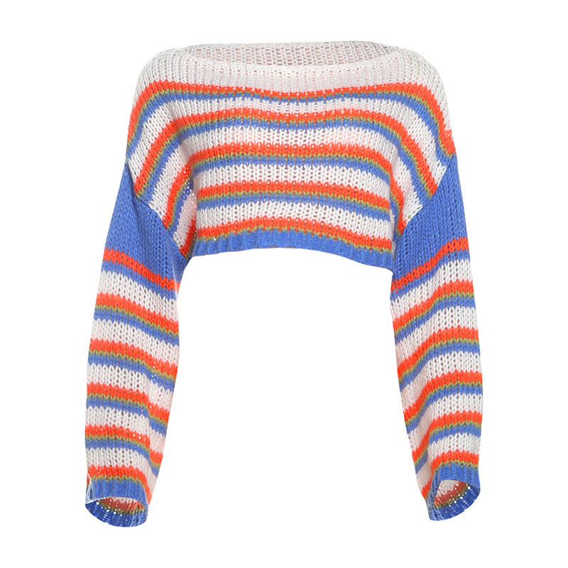 Women Fall/Winter Long Puff Sleeve Striped Sweater 23
