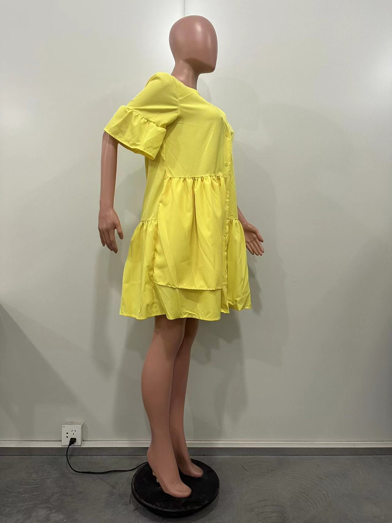 Spring Summer Bell Bottom Wide Sleeves Solid Color Women's Dress 21