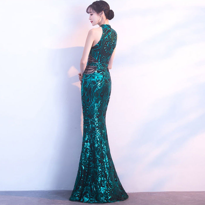 Women Formal Party Halter Neck Elegant Mermaid Evening Gown 6