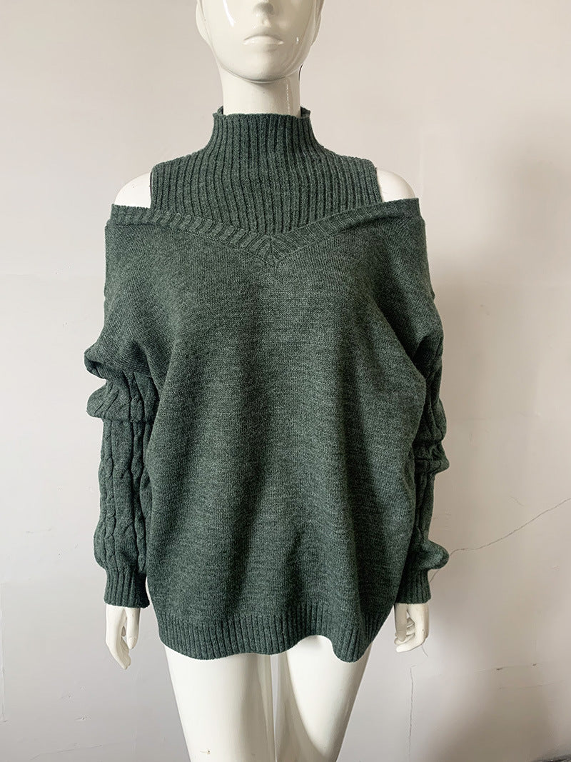 Women off-shoulder turtleneck loose sweater 13