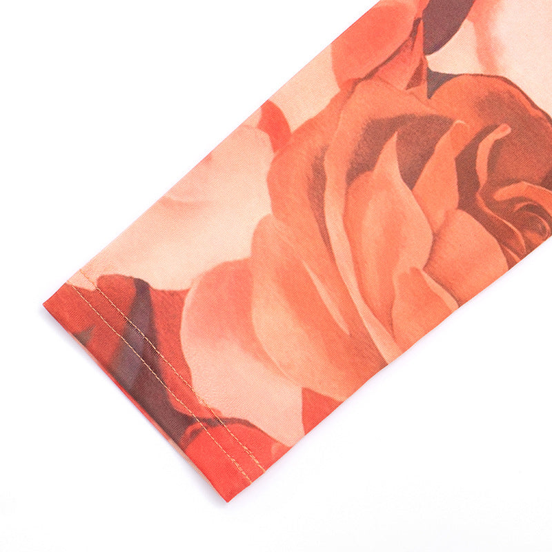 Women Fall/Winter Round Neck Floral Print Long-Sleeved Top and Pants Two-Piece Set 15