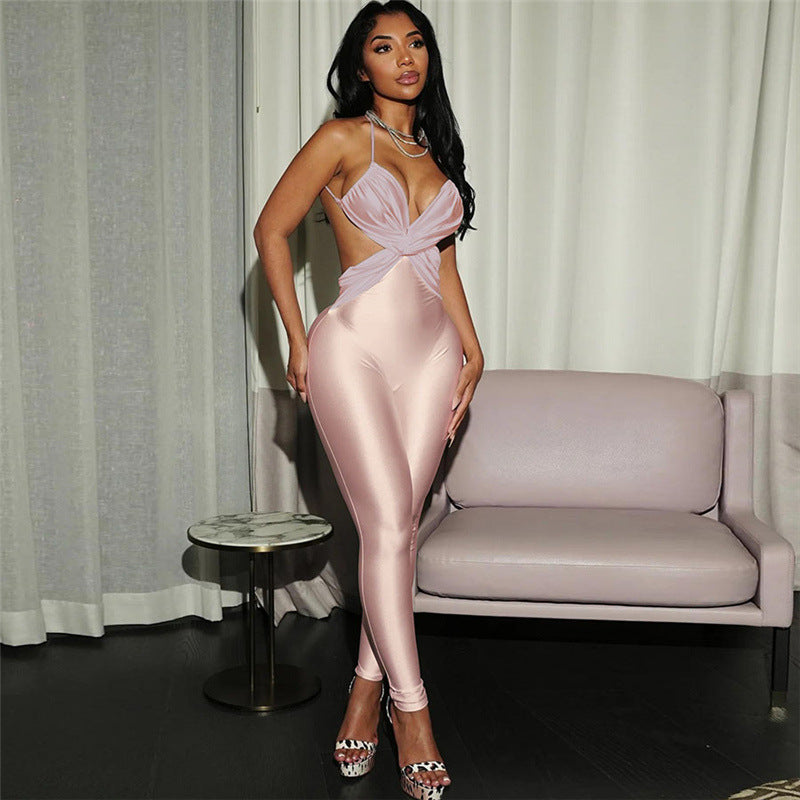 Summer Women’s Sexy Cross-Back Low-Back High-Waist Tight-Fitting Jumpsuit 4