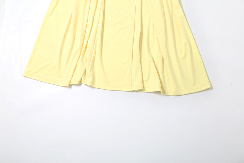 Summer Elegant Chic High Waist Solid Square Neck Strap A-line Dress 15