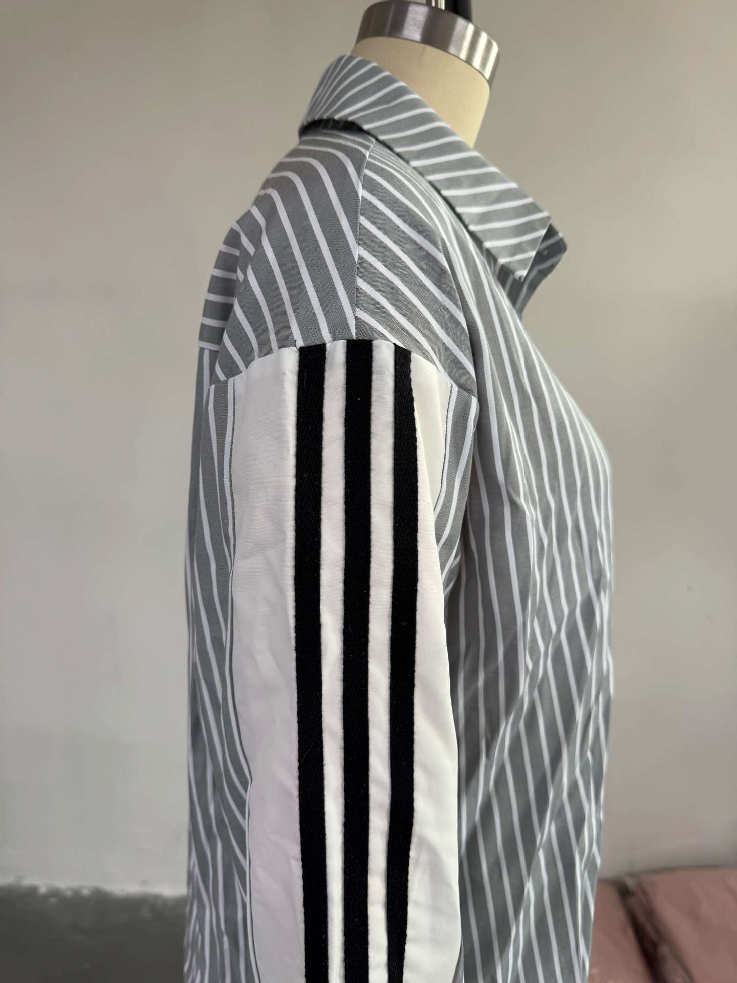 Women summer Turndown Collar striped long-sleeved shirt wide-leg pants Casual two-piece set 9