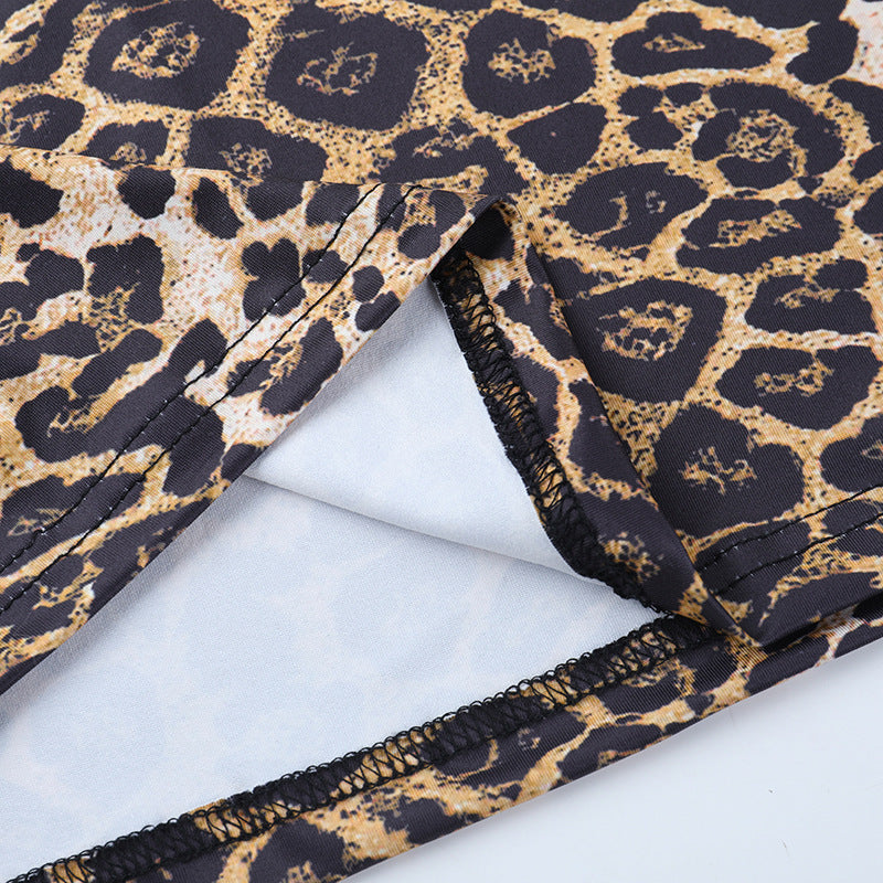 Women Fall V-Neck Leopard Print Crossover Lace-Up Dress 15