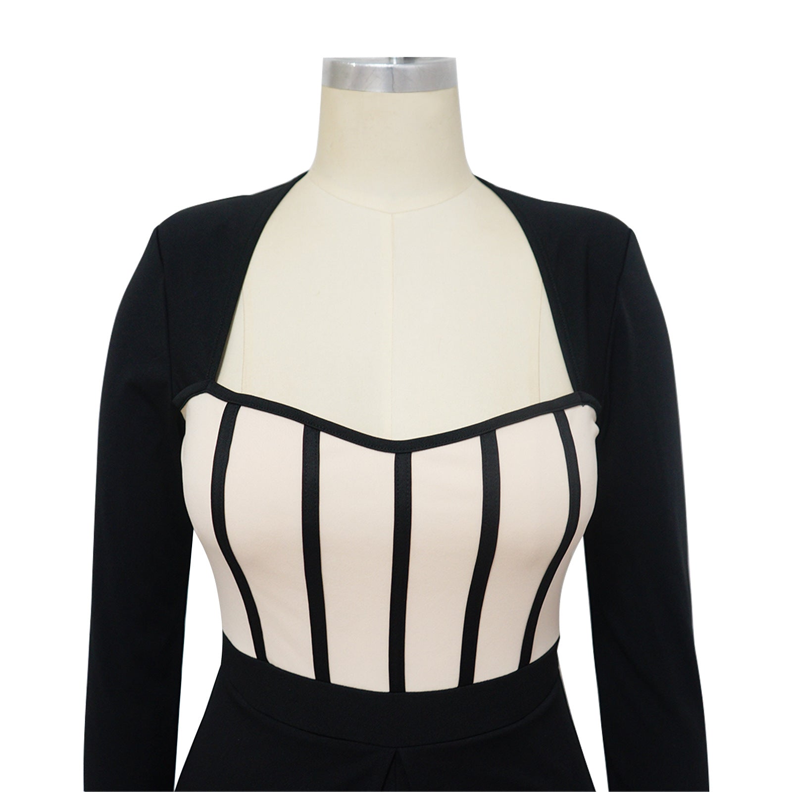 Women's Sexy Slim Waist Contrast Patchwork Long Sleeve Wide Leg Jumpsuit 18