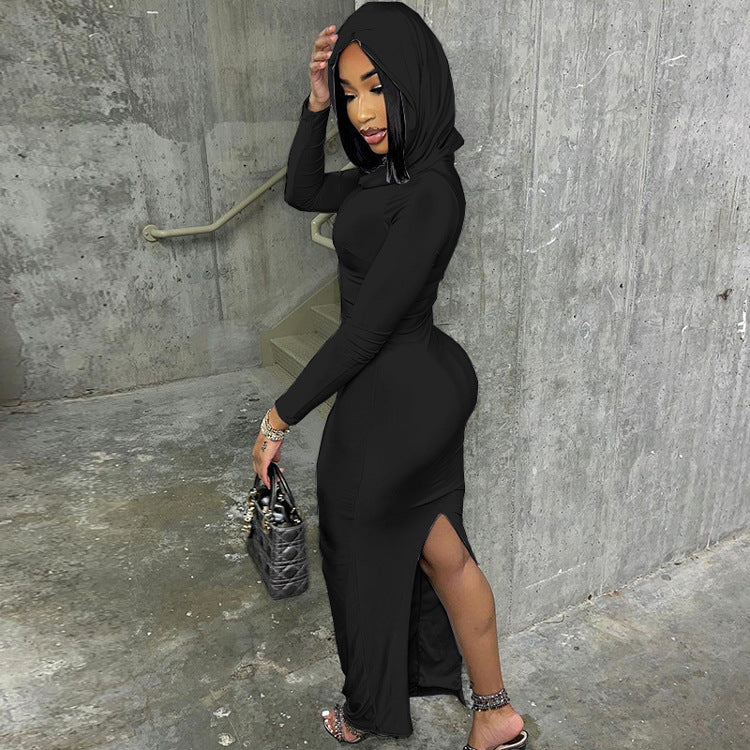 Women Casual Hooded back slit dress 9