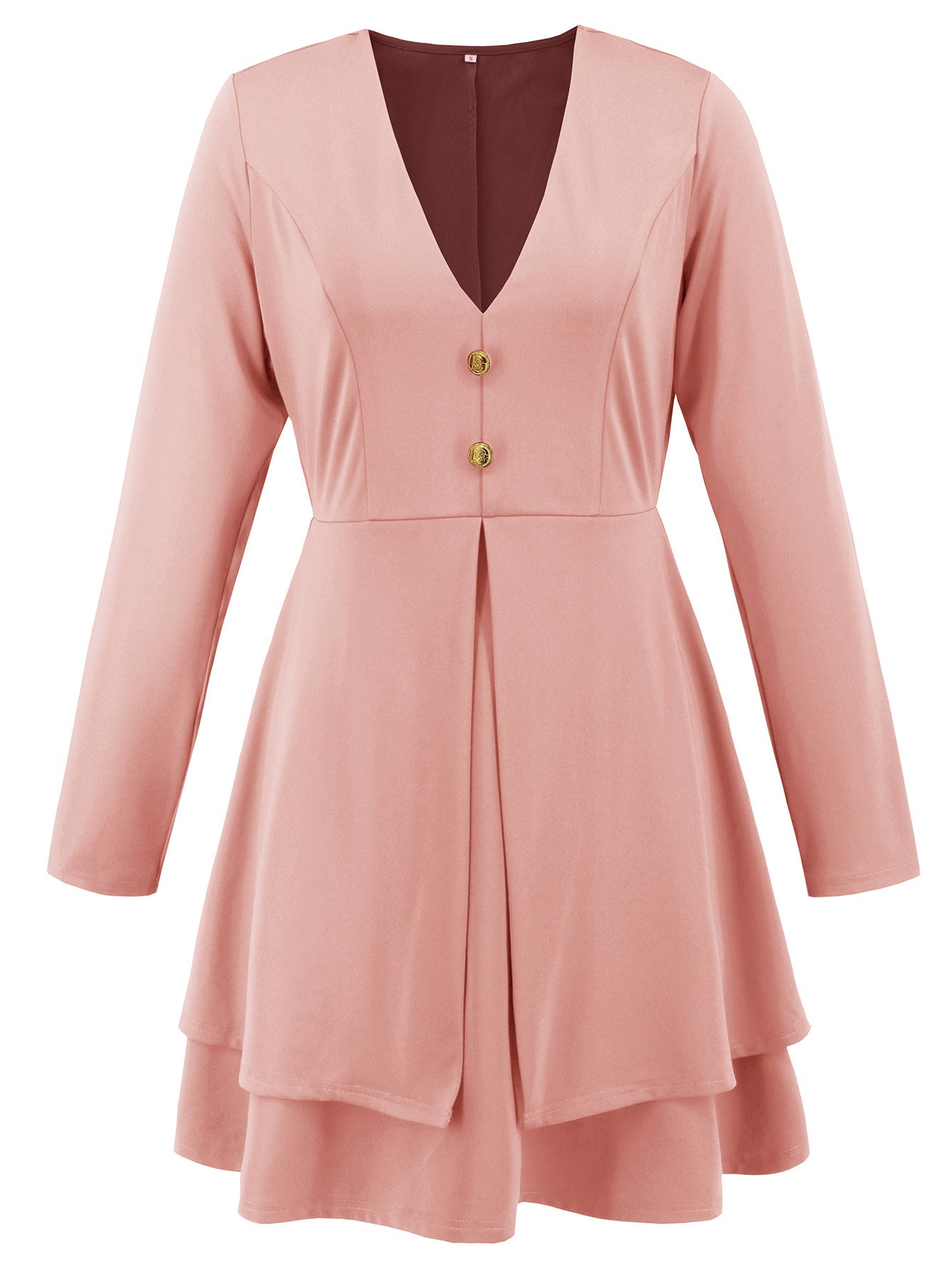 Autumn Winter women's v-neck button long sleeve Casual multi-layer dress 14