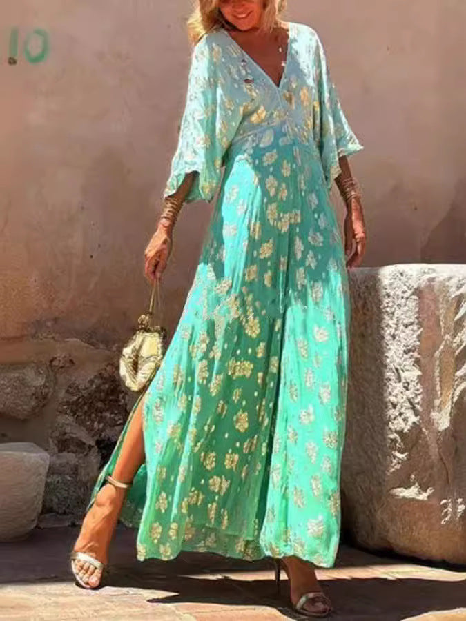 Print V-Neck Low Back Slim Waist Wide-Leg Jumpsuit 6