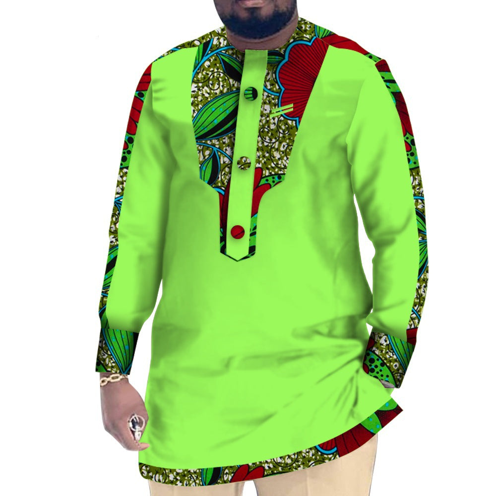 Casual Cotton Men's African Clothing Dashiki Patchwork Long Sleeve Top Bazin Ridge Traditional African Clothing 16