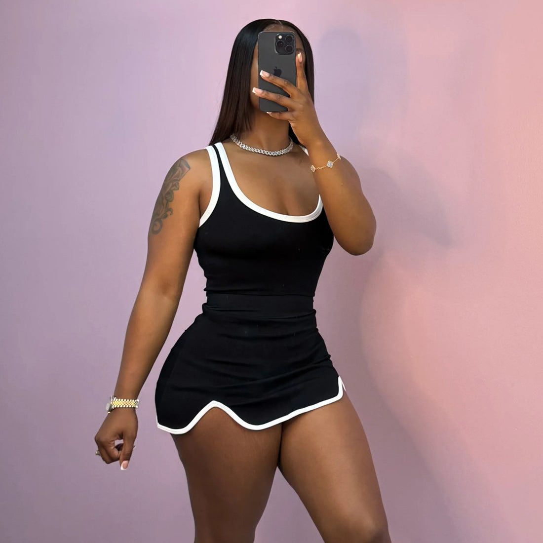 Women Fall Crop Solid Sexy Mini Dress Two-Piece Set 3