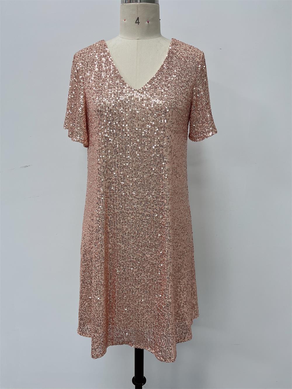 Shiny Sequin Short Sleeve V Neck Elegant Plus Size Party Dress 10