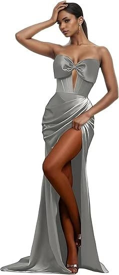 Sexy Hollow Strapless Long Solid Color Slit Prom Evening Dress（Processing time need 3-6 days） 9