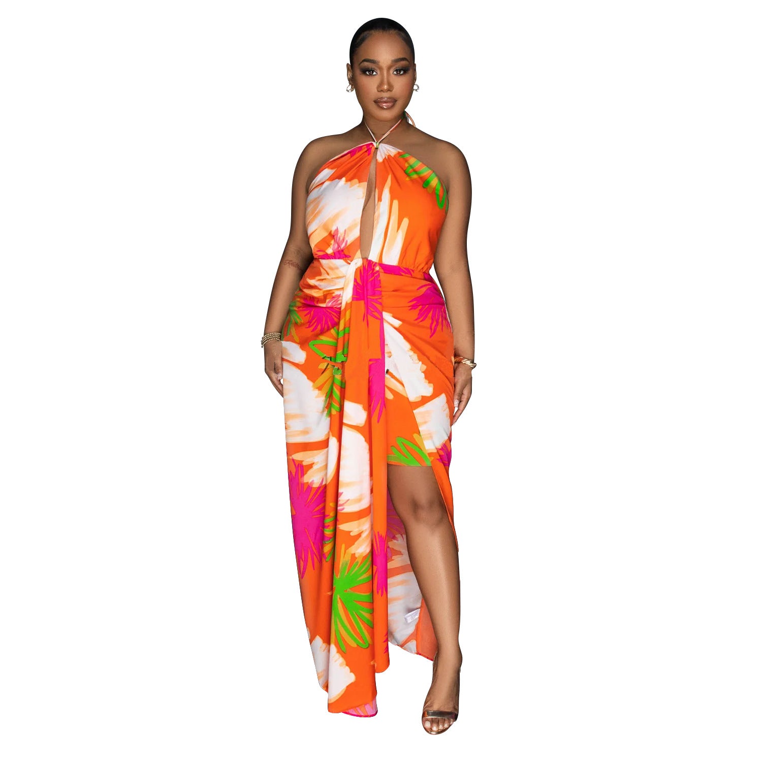 Women Backless Lace-up Print Dress 7