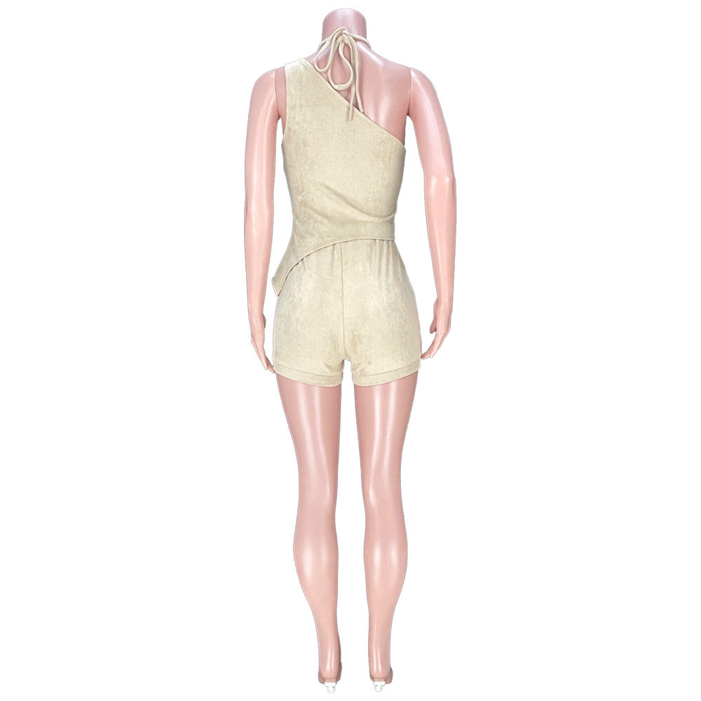 Women Casual Irregular Top and Shorts Two-piece Set 4