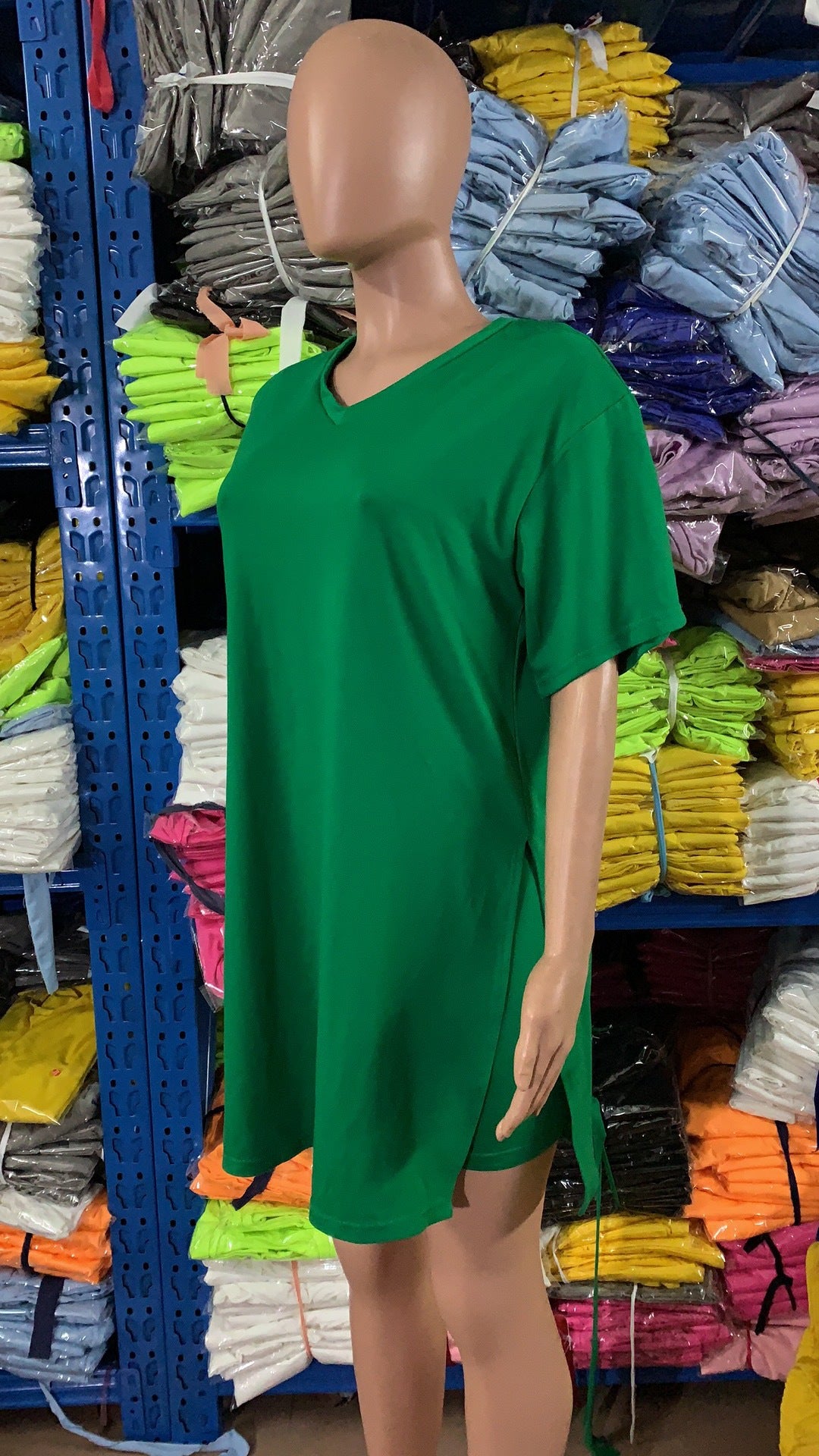 Women Summer Solid Slit Short Sleeve Top and Shorts Two-piece Set 19