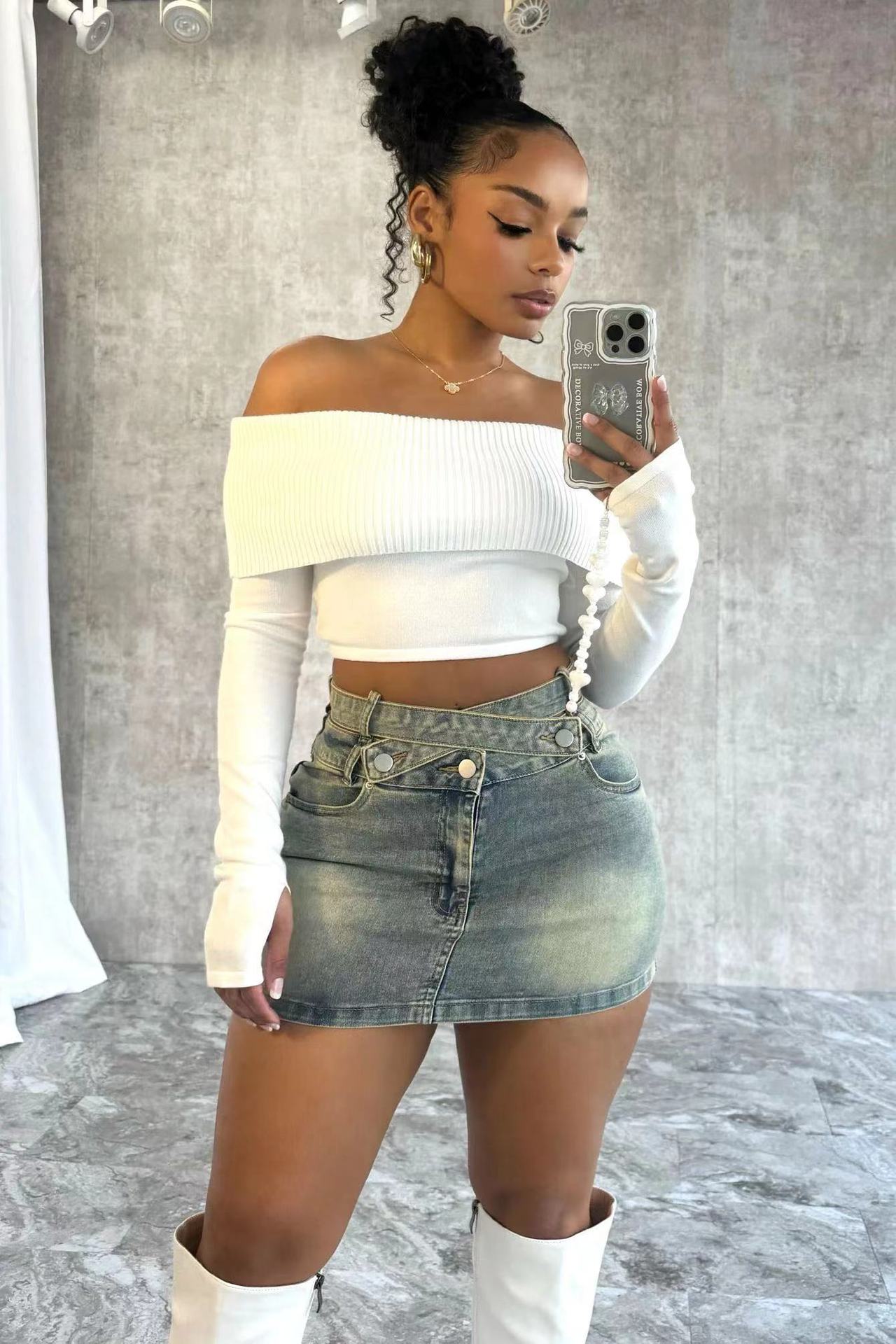Women Bodycon Elastic Denim Mini Skirt