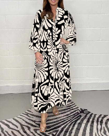 Fall Winter Women's Printed Loose Casual Dresses 10