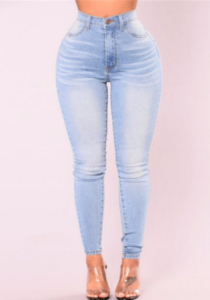 Autumn Slim Tight Pencil Denim Pants Blue Plus Size Women's Jeans