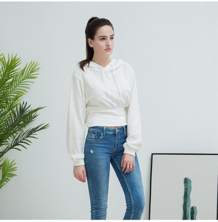 Autumn and winter fashion loose Slim Waist Crop hooded sports short Hoodies for women 12