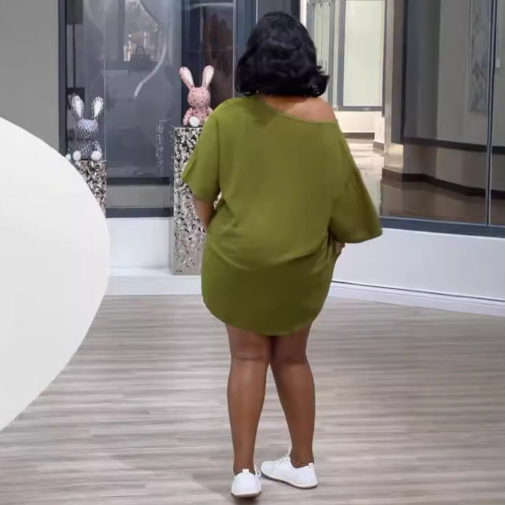 Women Printed Slash Shoulder Top and Shorts Two-piece Set 5