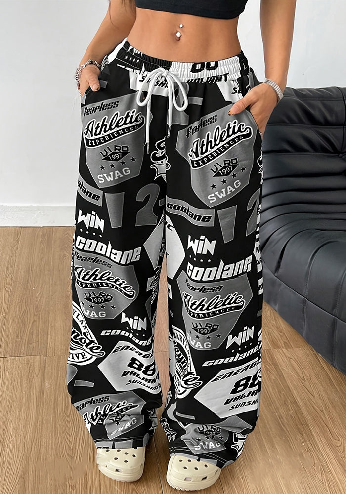 Women Autumn Printed Casual Wide-Leg Pants