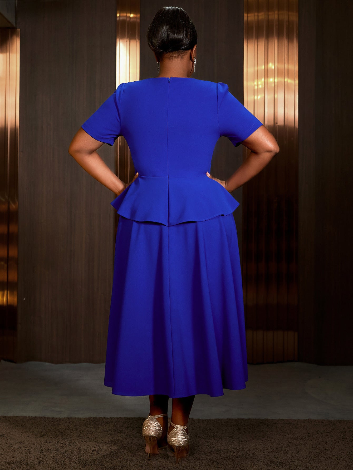 Women V-Neck High Waist Ruffle Dress