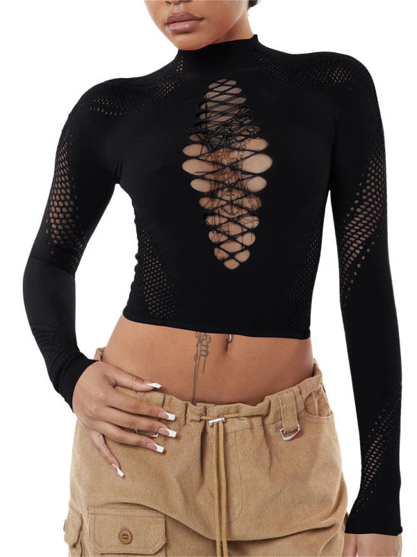 Women Spring Half-High Neck Solid Sexy Knitting Top 5