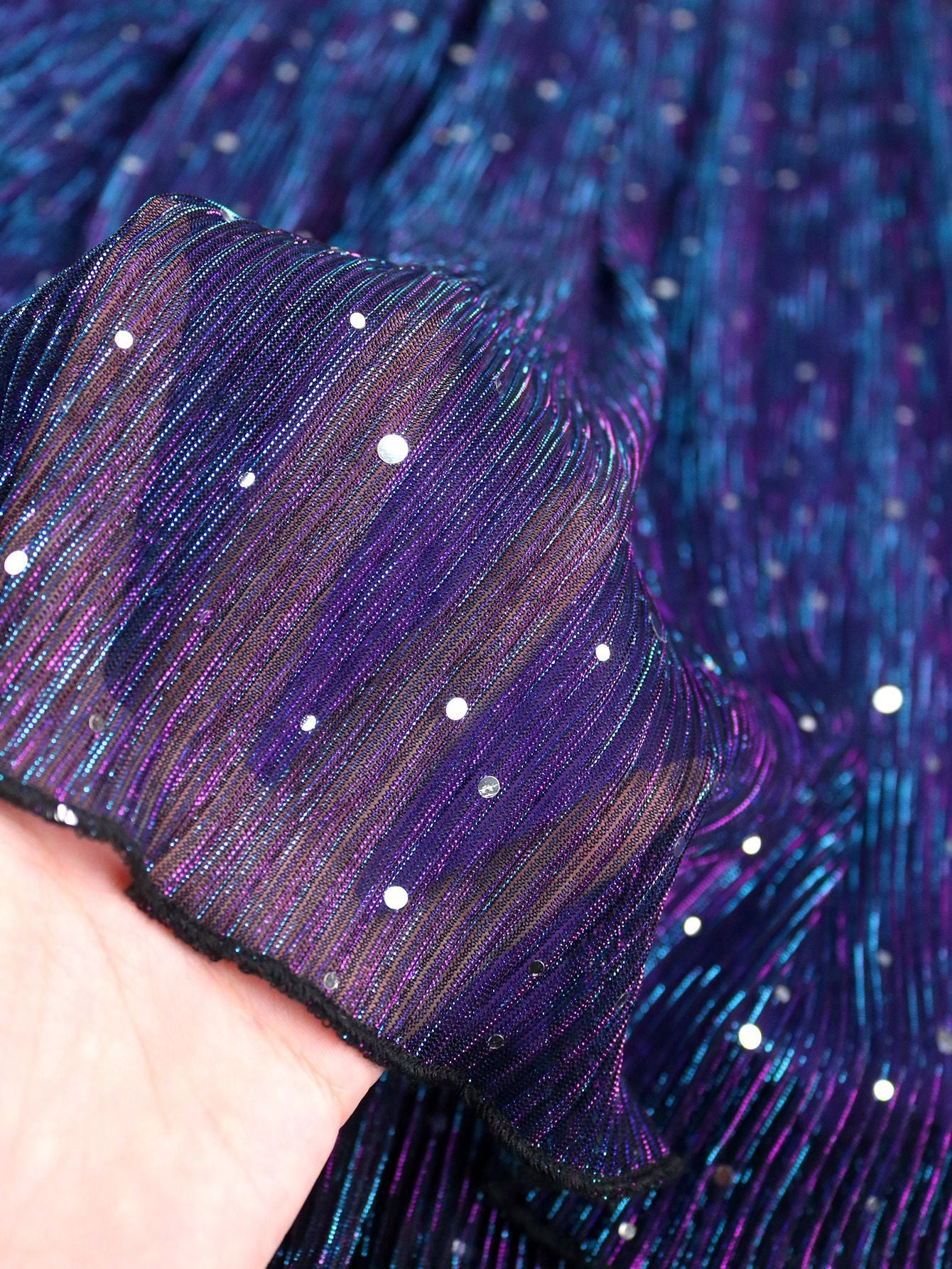 Sexy V-Neck Sequin Long-Sleeve Dress Purple Elegant Formal A-Line Gown 11