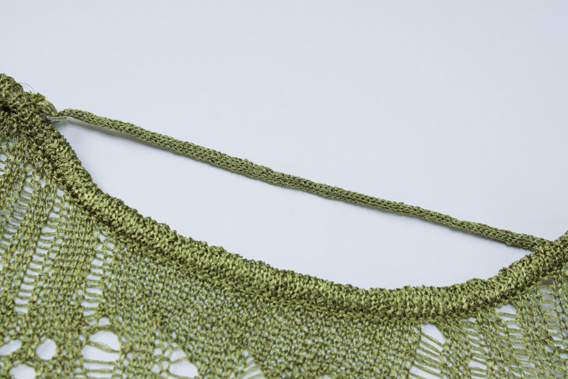 Spring Sexy Low Back Hollow See-Through Long Sleeve Slim Chic Long Knitting Dress 7