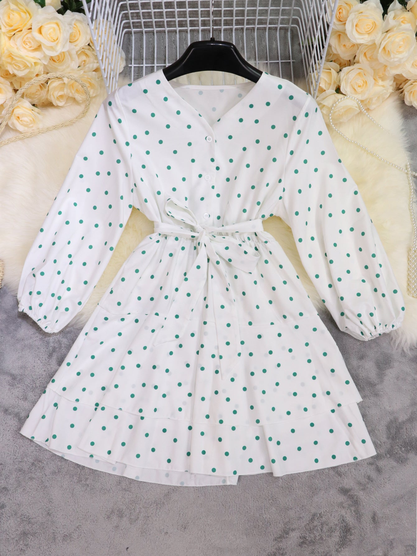 Spring and Summer Fashion Women's Polka Dot Print Puff Sleeve Dress 10