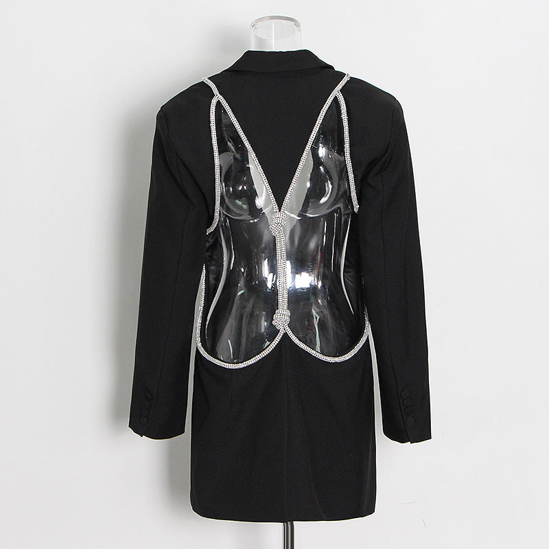 Women Solid Hollow Backless Blazer 5