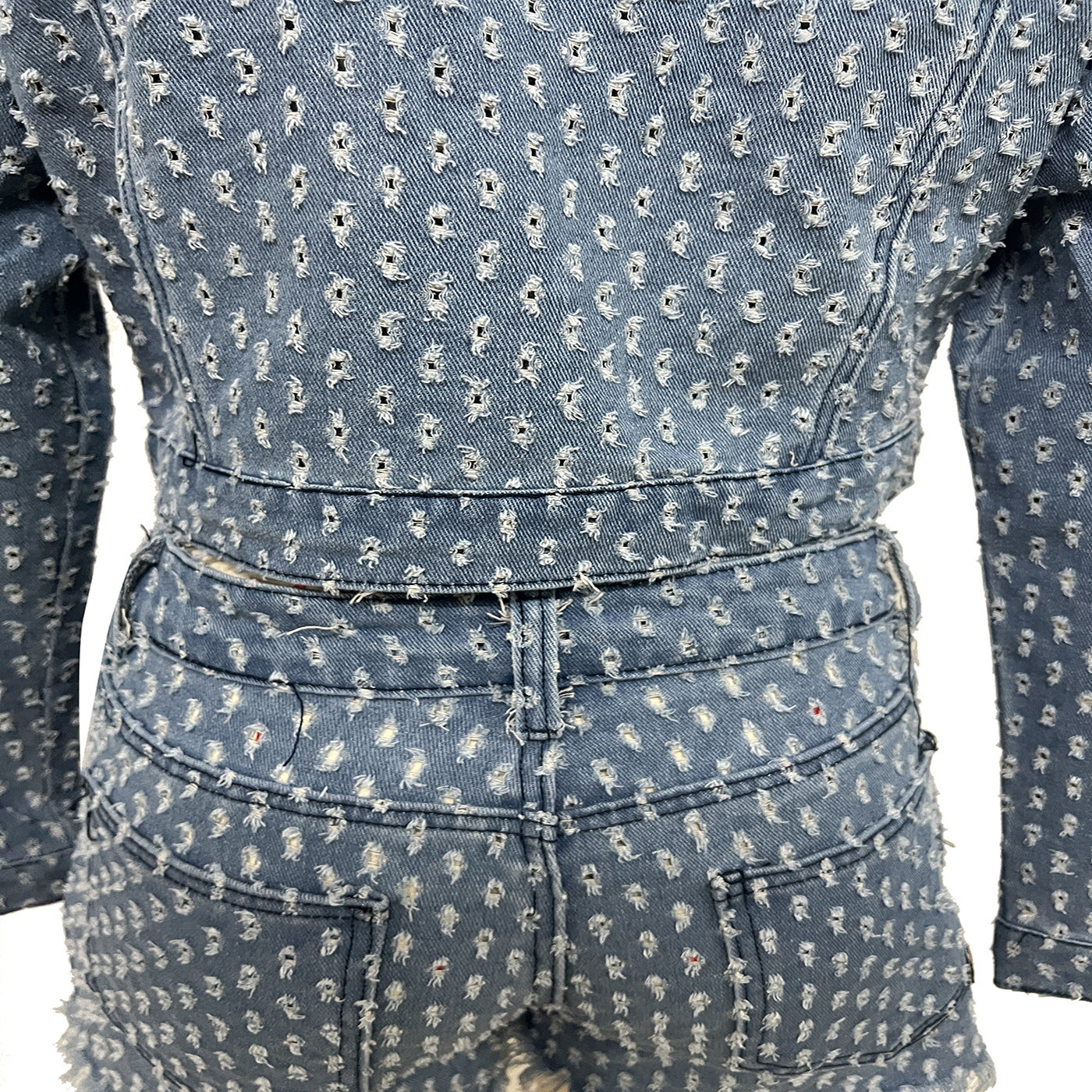 Women Casual Ripped Denim Top and Shorts Set 16