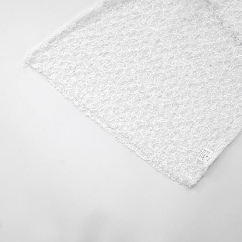 Women's spring and summer lace hood Halter Neck deep pile collar  Low Back Patchwork Dress and pants set 29