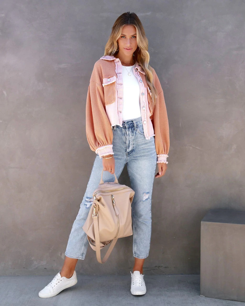 Autumn Winter Waffle Patchwork Casual Fashion Jacket 24