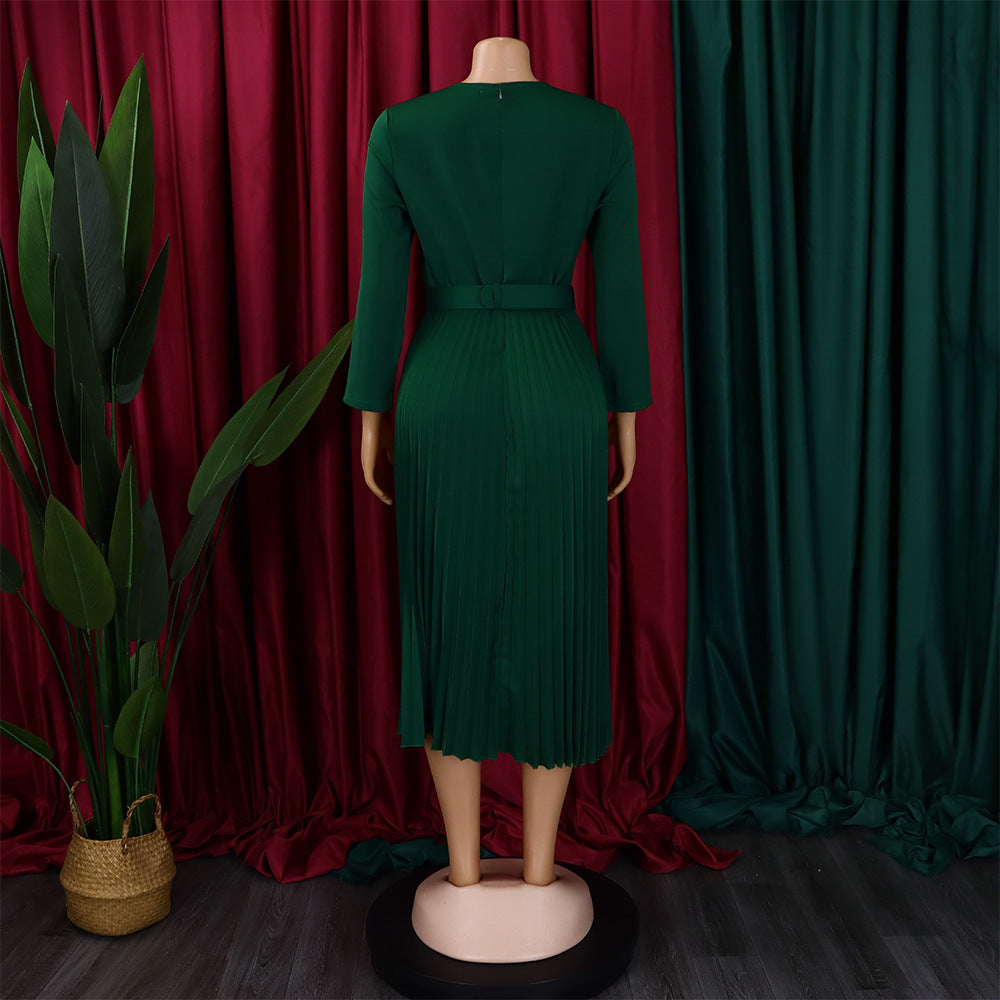 Plus Size African Women Chic Elegant Pleated Career Solid Dress 40