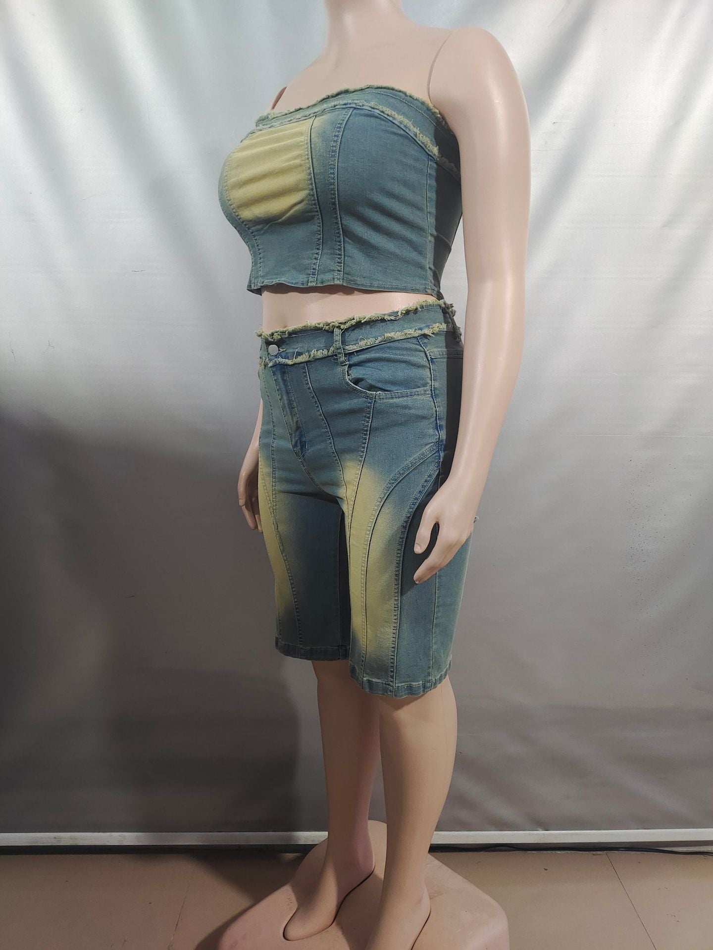 Women Denim Top Denim shorts two-piece set 8